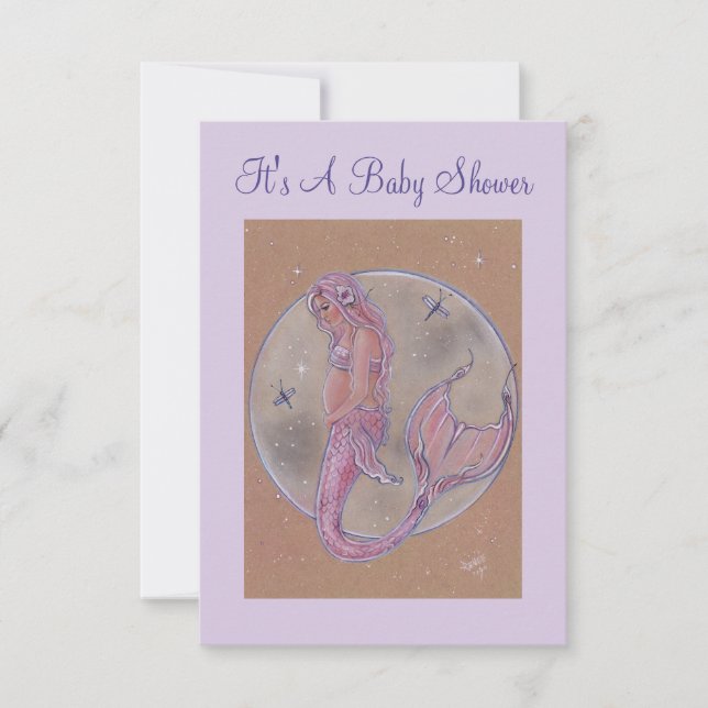 Pink pregnancy mermaid baby shower invitations (Front)