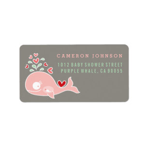 Pink Pregnant Mum Whale Baby Shower Address Labels
