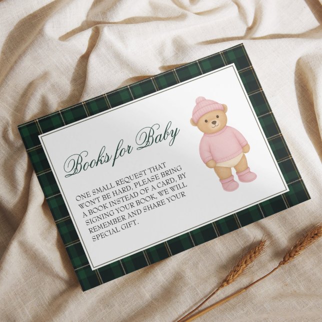 Pink Preppy Bear Baby Shower Books for Baby Enclosure Card (Creator Uploaded)