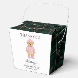 Pink Preppy Bear Designer Plaid Baby Shower Favour Box