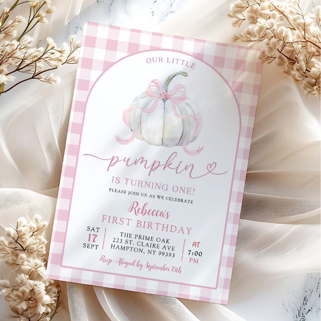 Pink Preppy Bow Arch Pumpkin Birthday Invitation (Creator Uploaded)