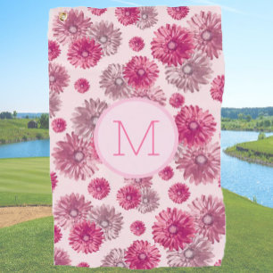 Pink preppy flowers custom monogram ladies golf towel