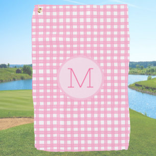 Pink preppy gingham custom monogram ladies golf towel