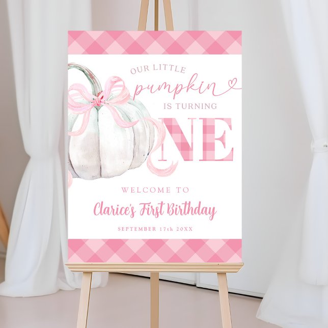 Pink Preppy Girl's Pumpkin Birthday Welcome Sign (Creator Uploaded)