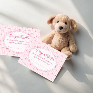 Pink preppy hand drawn baby shower diaper raffle enclosure card