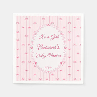 Pink preppy hand drawn baby shower monogrammed napkin