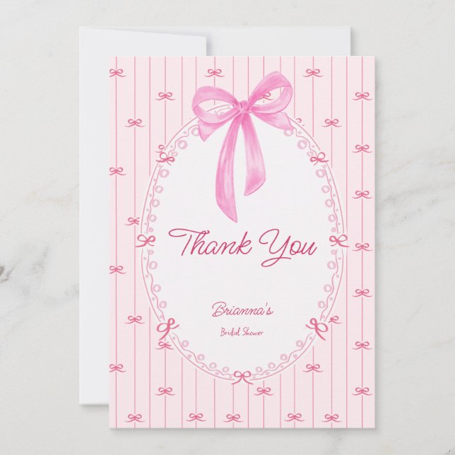 Pink preppy hand drawn baby shower thank you card (Front)