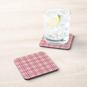 Pink Preppy Plaid Chequered Pattern Coaster