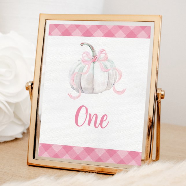 Pink Preppy Pumpkin Birthday Table Number Poster (Creator Uploaded)