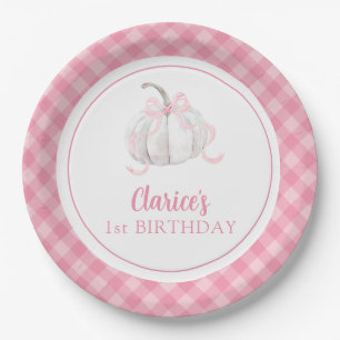 Pink Preppy Pumpkin First Birthday Paper Plate
