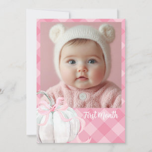Pink Preppy Pumpkin First Birthday Photo Banner Invitation