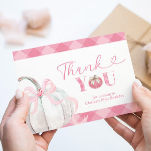 Pink Preppy Pumpkin Girl Birthday Thank You Card 
