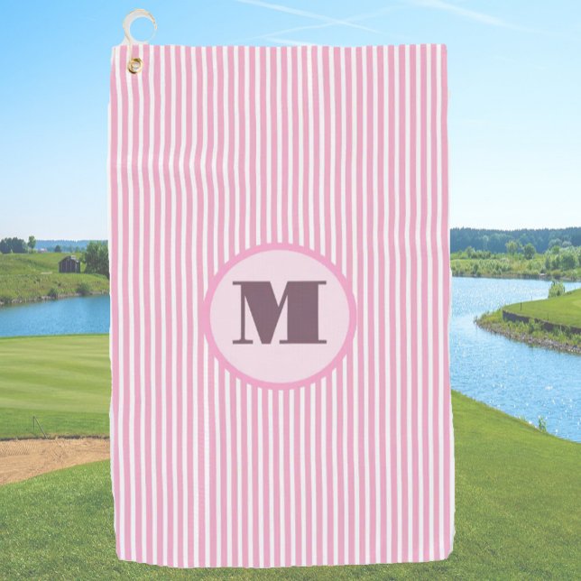 Pink preppy stripe personalised monogram ladies golf towel (Creator Uploaded)