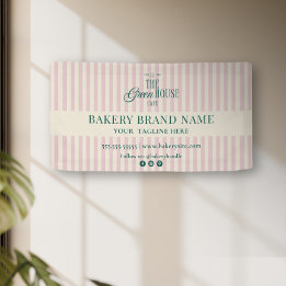 Pink Preppy Stripes Bakery Logo Event Display  Banner