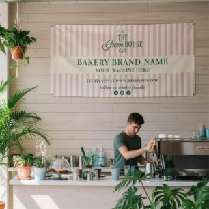 Pink Preppy Stripes Bakery Logo Event Display Banner
