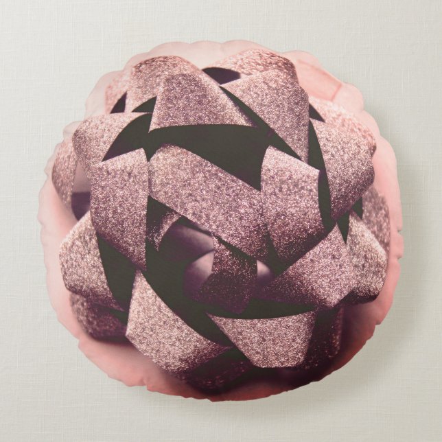 Pink present party bow round cushion (Front)