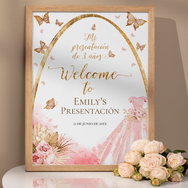Pink Presentación de 3 Años Spanish Welcome Sign (Creator Uploaded)