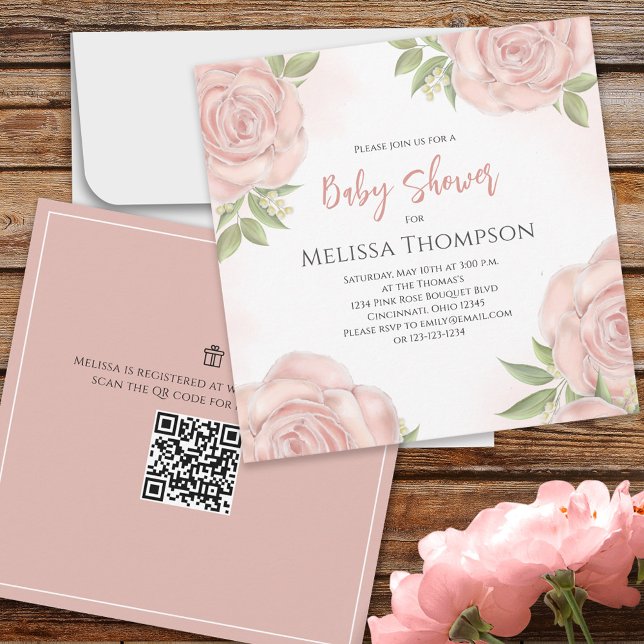 Pink Pretty Botanical Baby Rose Bouquet QR Code (Creator Uploaded)
