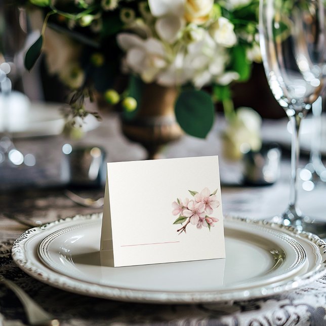 Pink pretty cherry blossom table name place card (Delicate floral table name place card features a soft pink blossom design.)