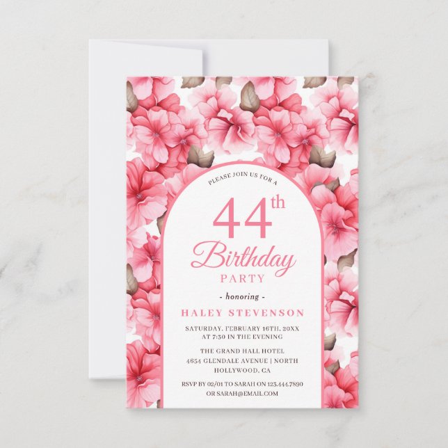 Pink Pretty Garden Floral Arch Chic 44th Birthday Invitation (Front)