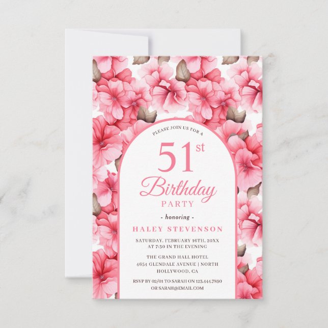 Pink Pretty Garden Floral Arch Chic 51st Birthday Invitation (Front)