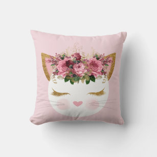 Pink Pretty Kitty Throw Pillow