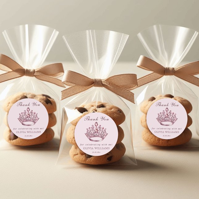 Pink Pretty Princess Crown Birthday Girl Classic Round Sticker (Creator Uploaded)