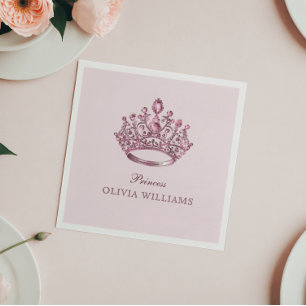 Pink Pretty Princess Crown Elegant Birthday Party Napkin