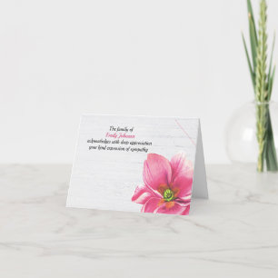 Pink Primrose Flower Sympathy Thank You Card