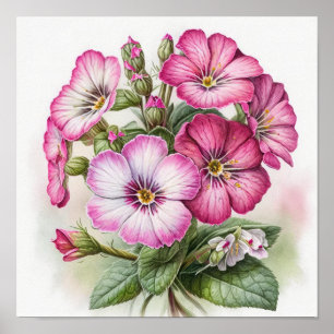 Pink Primrose Flowers Art Print Poster