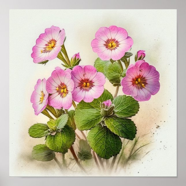 Pink Primrose Flowers Art Print Poster (Front)
