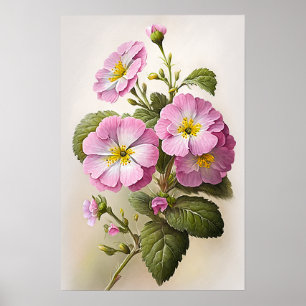 Pink Primrose Flowers Art Print Poster