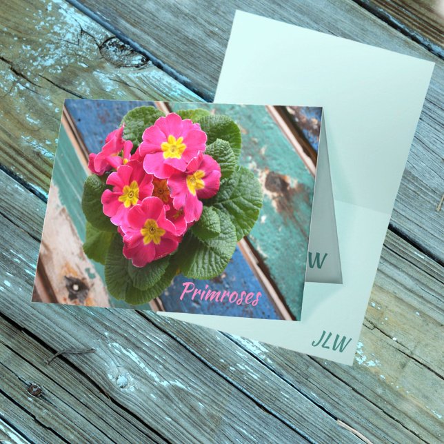 Pink Primroses Teal and Turquoise Rustic Note Card (Creator Uploaded)