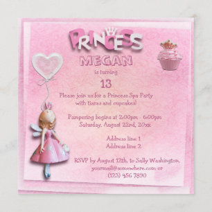 Pink Princess 13th Birthday Spa Party Double Sided Invitation