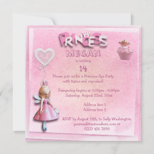 Pink Princess 14th Birthday Spa Party Double Sided Invitation