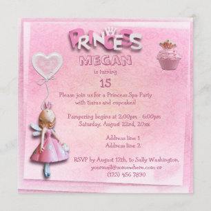 Pink Princess 15th Birthday Spa Party Double Sided Invitation