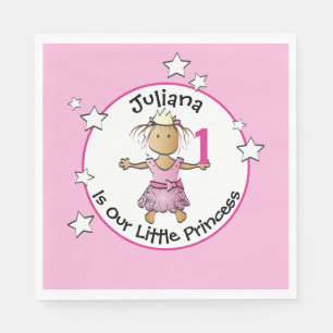 Pink Princess 1st Birthday Cute Cartoon Party Napkin
