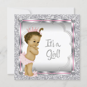 Pink Princess African American Baby Shower Invitation