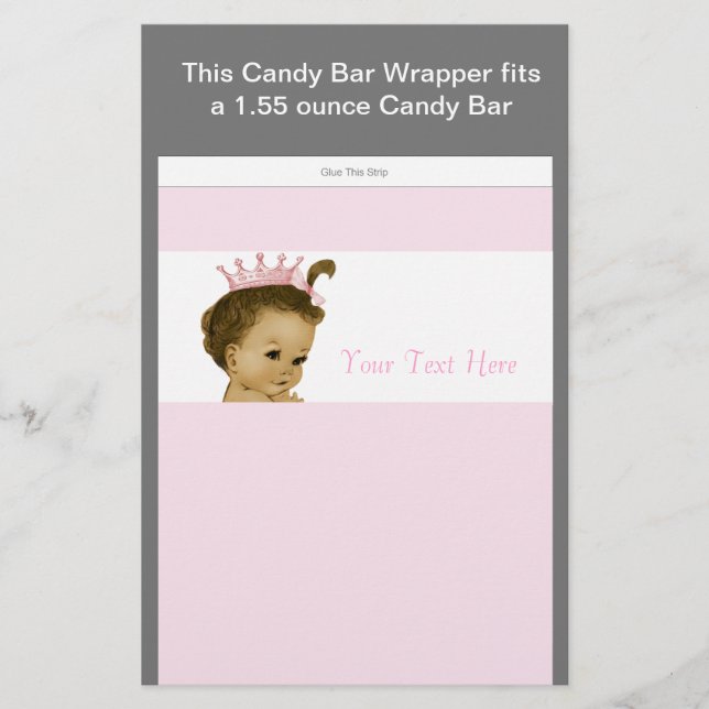 Pink Princess Baby Shower Candy Bar Wrapper (Front)