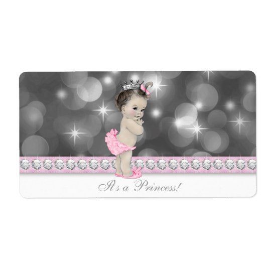 Pink Princess Baby Shower Water Bottle Labels