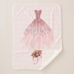 Pink Princess Ball Gown Sherpa Fleece Blanket