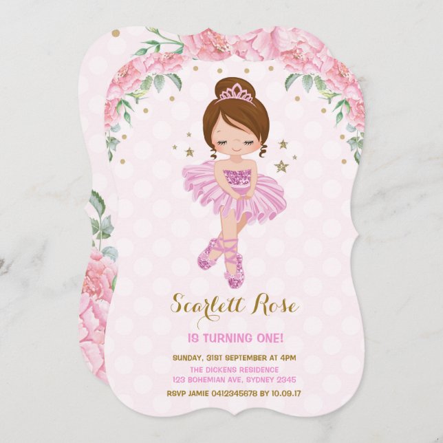 Pink Princess Ballerina Birthday Invite Tutu Party (Front/Back)