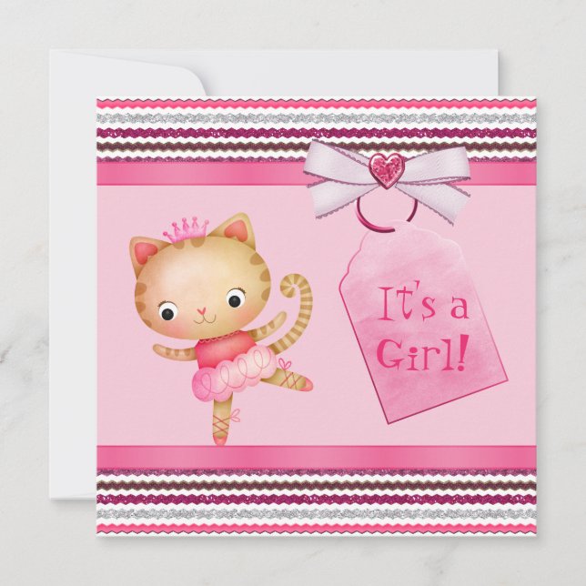 Pink Princess Ballerina Kitty Cat Baby Shower Invitation (Front)