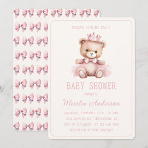 Pink Princess Bear Baby Girl Baby Shower Invitation