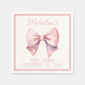 Pink Princess Bear Bow Baby Girl Baby Shower Napkin