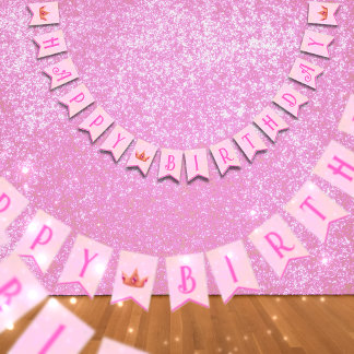 Pink Princess Birthday Bunting Banner