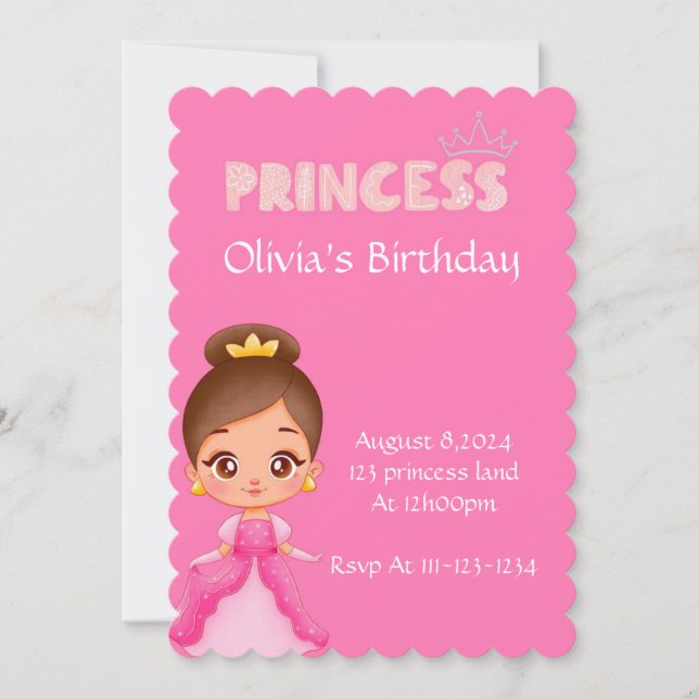 Pink princess birthday invitation  (Front)