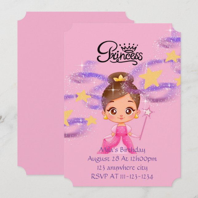 pink princess birthday invitation (Front/Back)