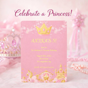 Pink princess birthday invitation