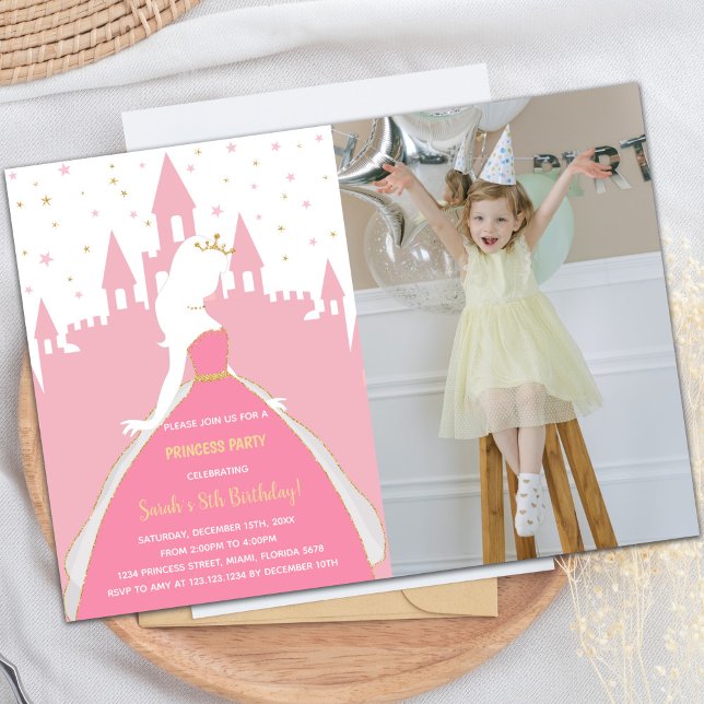 Pink Princess Birthday Invitations with Photo (Pink Princess Birthday Invitations with photo)